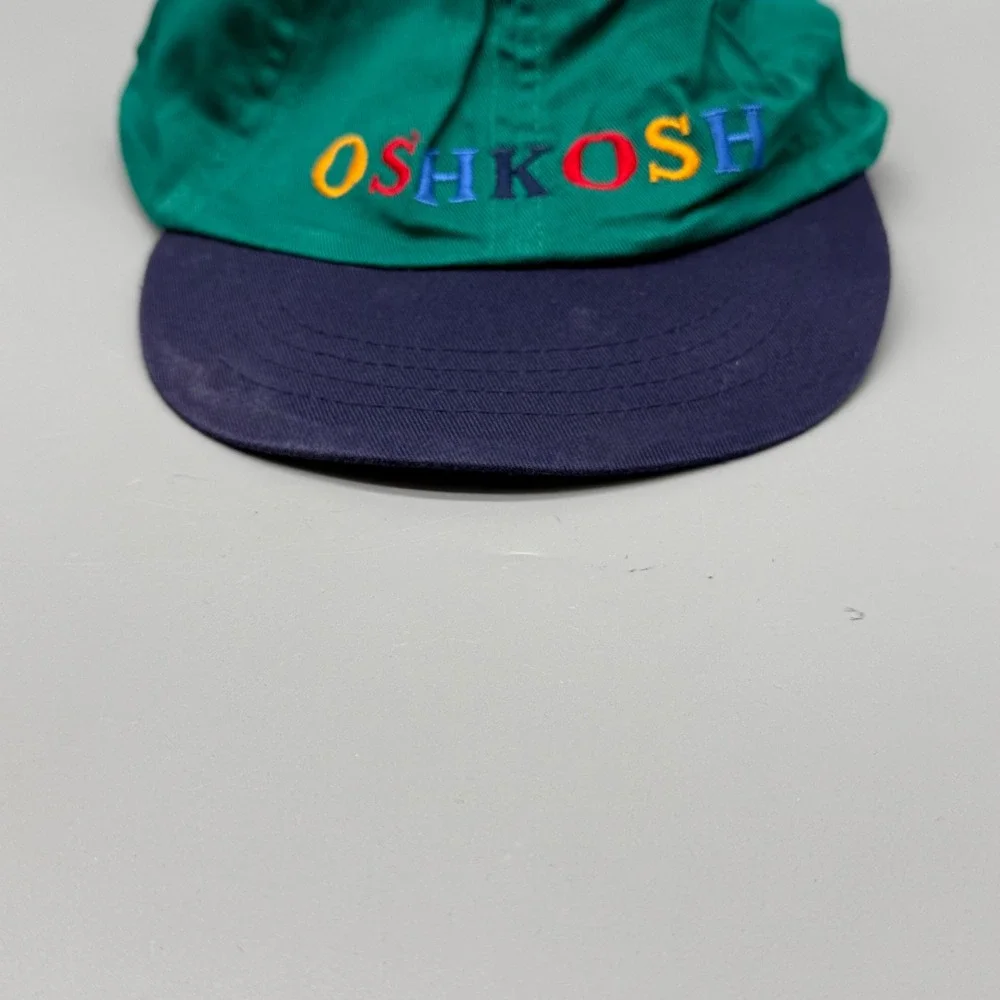Vtg OshKosh B'gosh Kids Green Navy Blue Multi Color Logo Baseball Cap Size 4-7